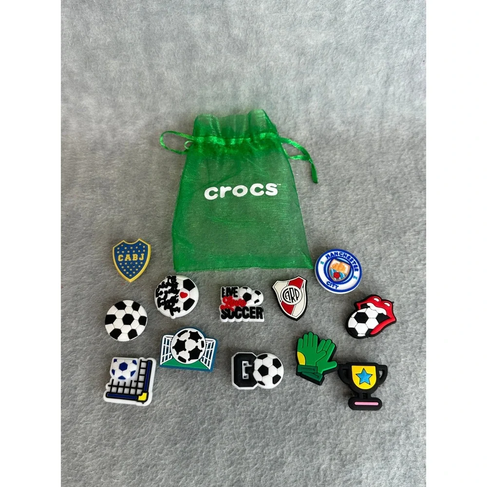 Crocs Shoe Charms Jibbitz OS Multi Soccer Football 12pc Set with‎ Bag